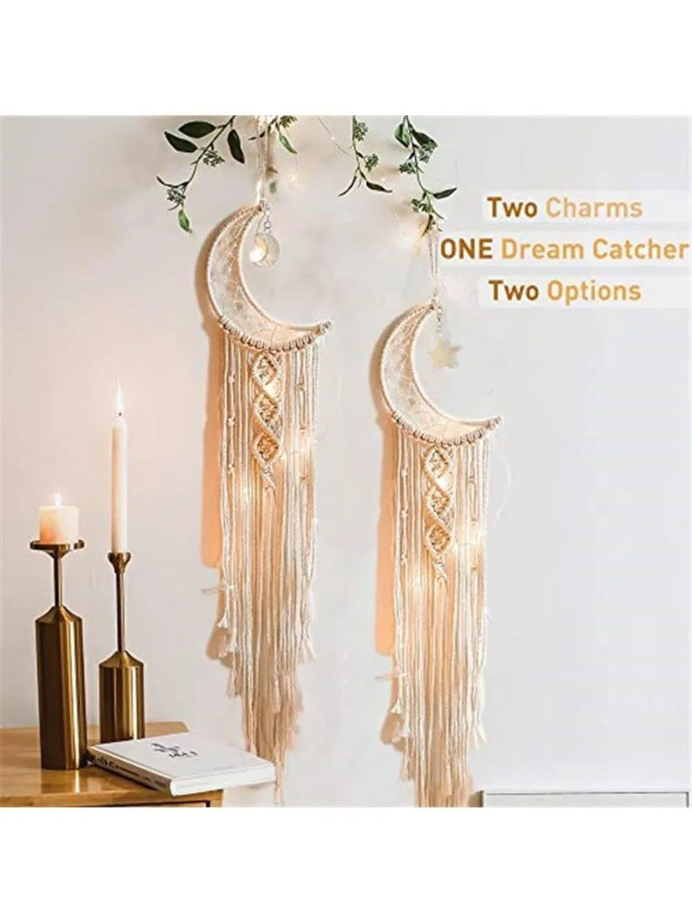 Boho Macrame Woven Wall Hanging, Crochet Crescent Moon Star Dream Catcher